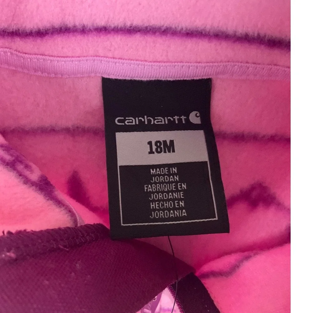 Carhartt Baby Girls Pink Fleece Mountain Print Coverall Zip Jumpsuit OX5416 18M